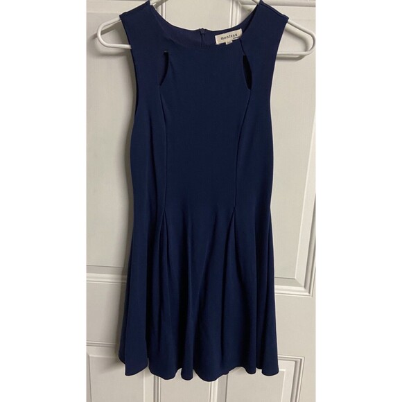 Monteau Dress Womens Small Navy Blue Sleeveless Knit Knee Length Fit and Flare - Picture 2 of 4